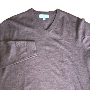 Turnbury Sweater Mens‎ Large Extra Fine Merino Wool V Neck Long Sleeve Pullover